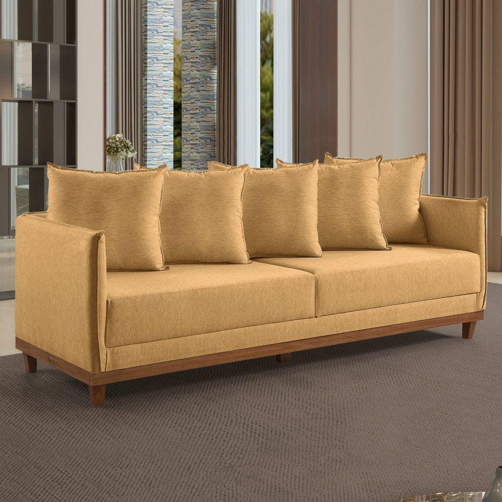 Sofá 3 Lugares 215cm M169 em Linho Living Mostarda