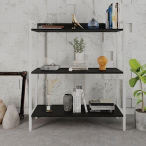 Estante para Livros Industrial Aço Multiuso 3 Prateleiras 104x80cm Active Yescasa Preto Ônix / Est.Branca