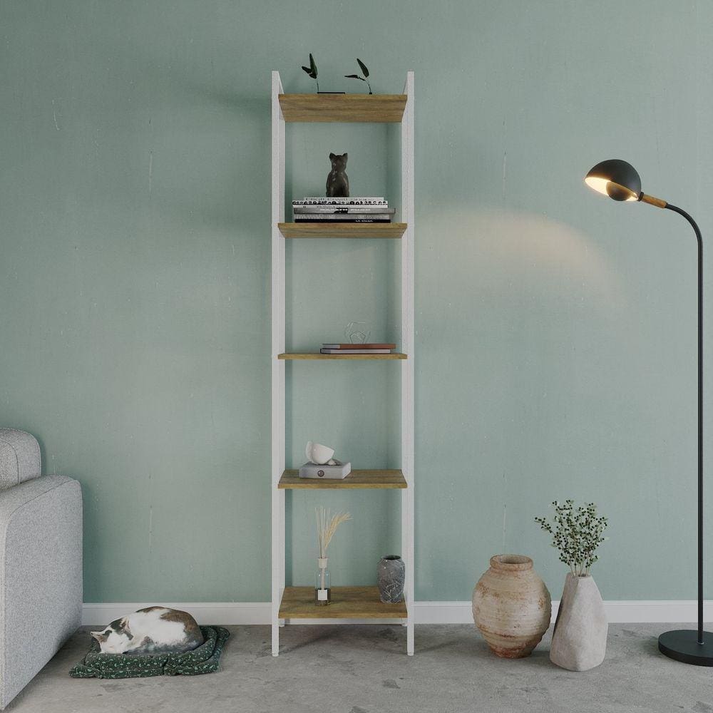 Estante para Livros Industrial Aço Multiuso 5 Prateleiras 187x45cm Active Yescasa Lâmina Mel / Est.Branca
