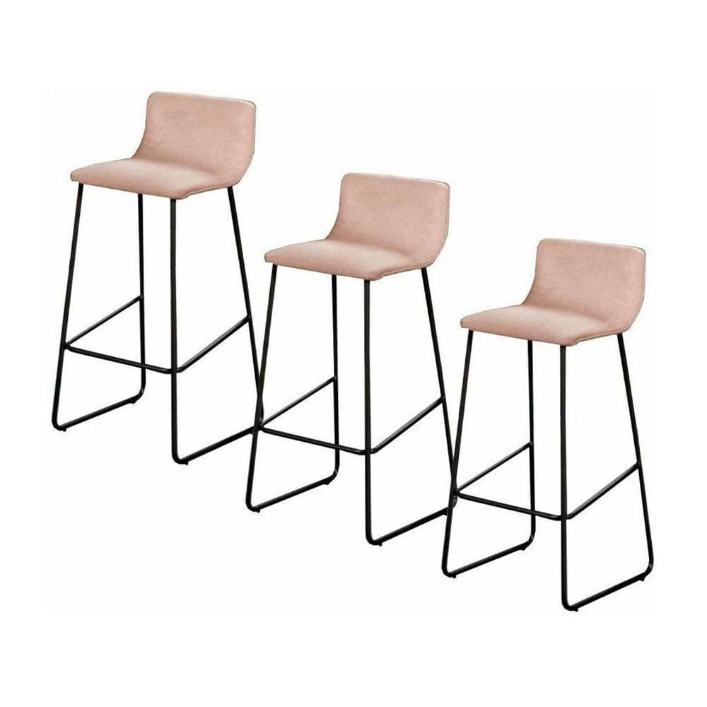 Conjunto 3 Banquetas Dubai Em Linho Bege E Metal Preto