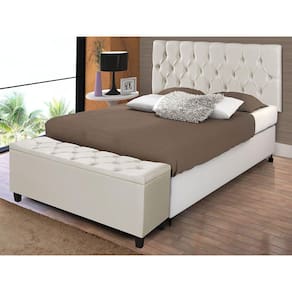 Kit Calçadeira Baú e Cabeceira Casal Paris 140cm Areia