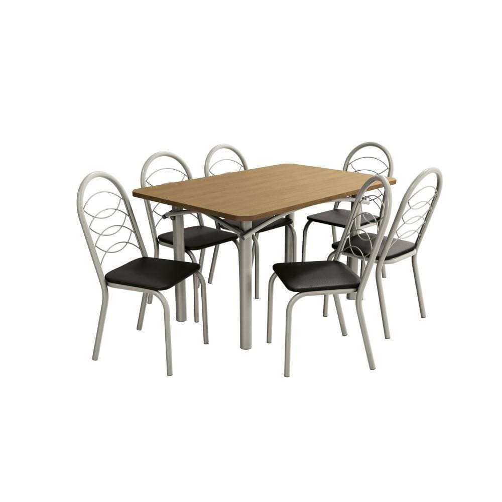 Conjunto Sala de Jantar Kappesberg Crome Tampo de Madeira 6 Cadeiras Nickel Marrom Preto