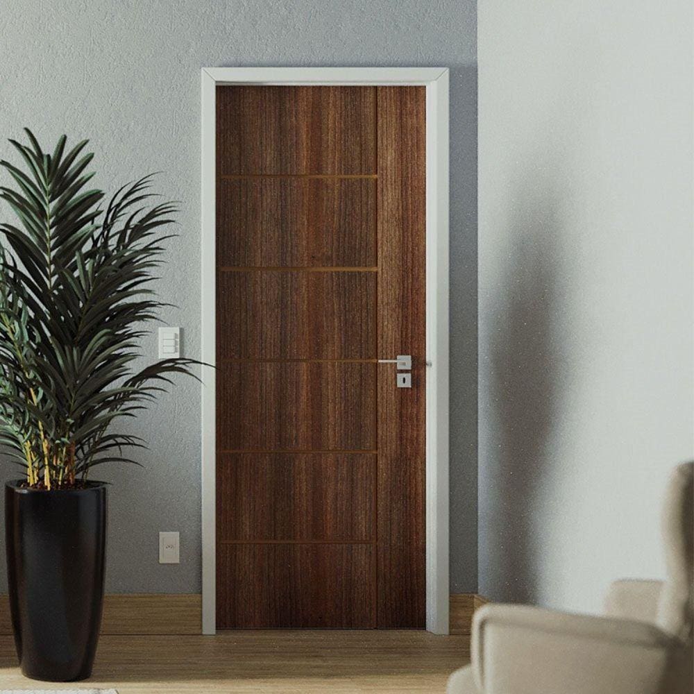 Folha de Porta de Madeira 210x80cm Espessura 3,5cm MSO Eucaplac Frisada Elegance Eucatex Noce Ebano