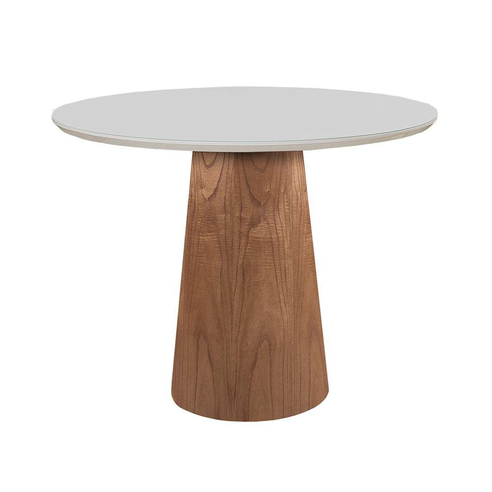 Mesa de Jantar Redonda Cone 90cm Vidro Off White