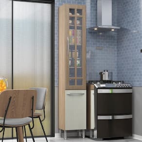 Paneleiro Simples Modulado Com Vidro Fidelitá Paris 35cm 2 Portas Nogal/Salinas
