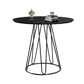 Mesa De Jantar Preta 1,20m Rubi Base Metal Tampo Com Vidro