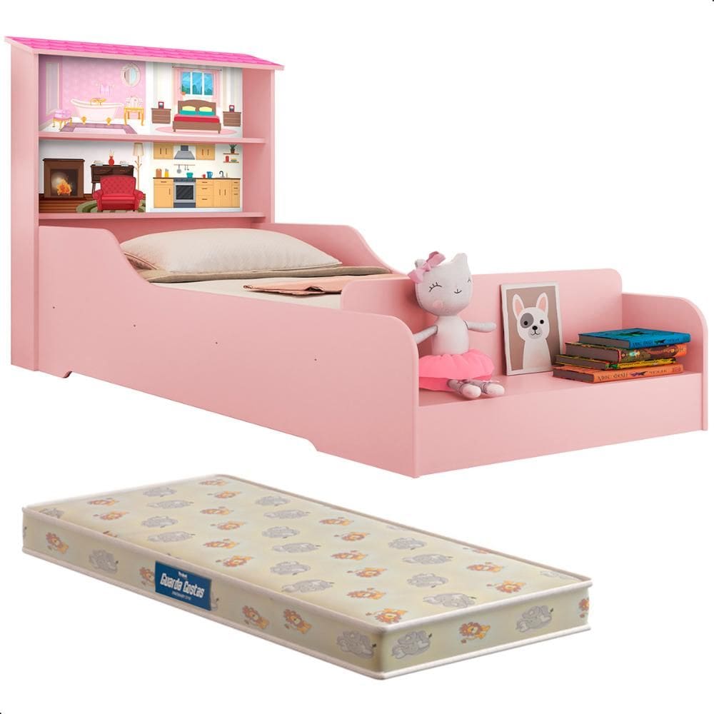 Cama Casa Infantil com Colchão Princesa Rosa