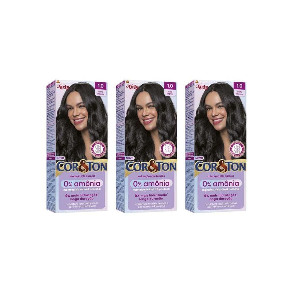 Coloraçao Cor&Ton Sem Amonia 1.0 Preto Intenso-Kit C/3Un