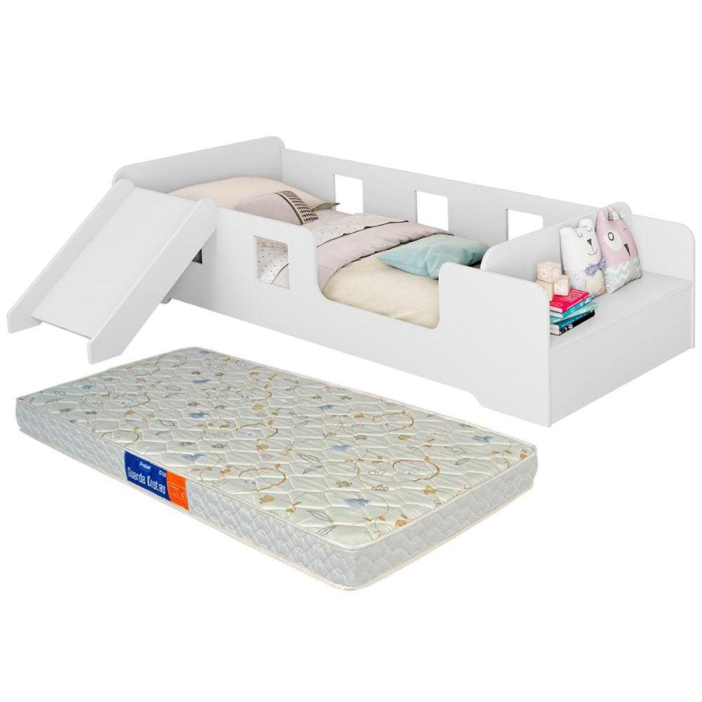 Cama Infantil com Escorregador e Colchão Montessoriana Manu Branca
