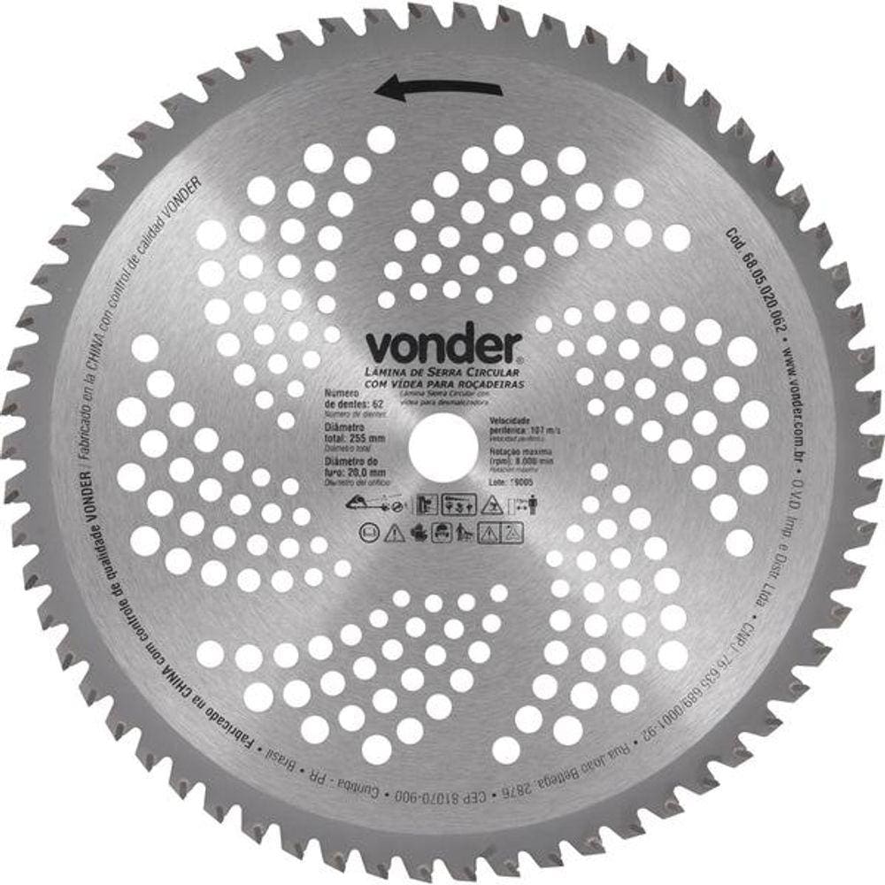 Lâmina Circular p/ Roçadeira c/ Videa 255x20,0x62 Vonder