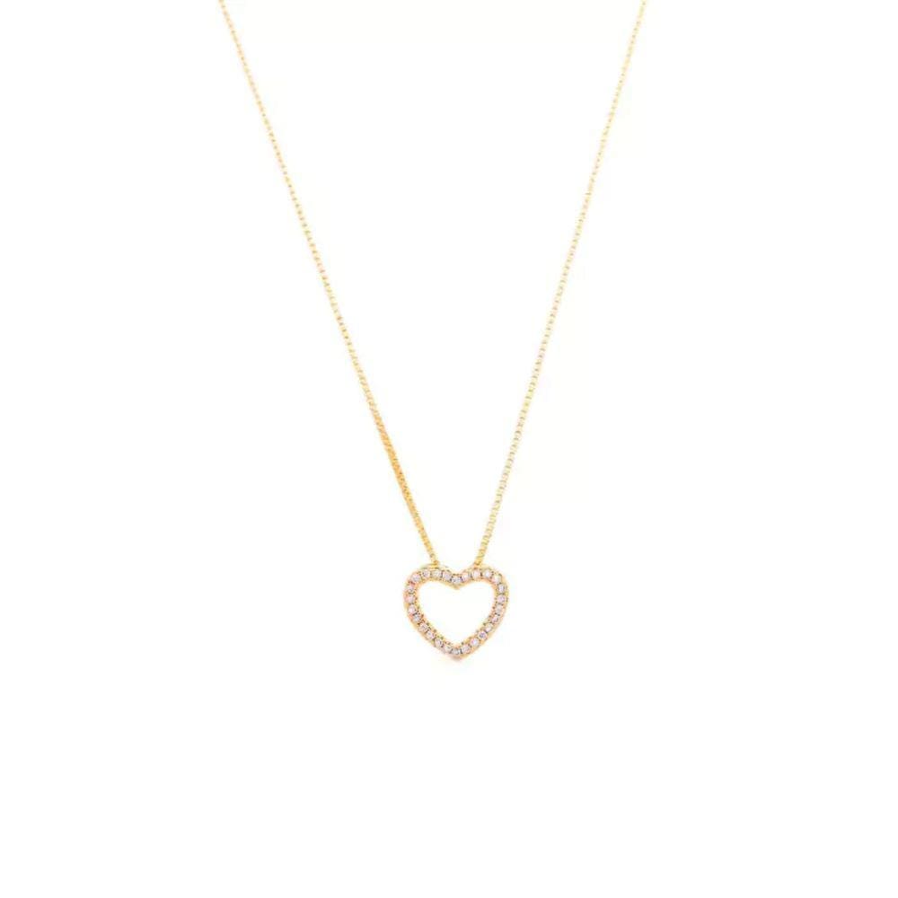 Colar Coração com Zircônias Brancas Folheado a Ouro 18K