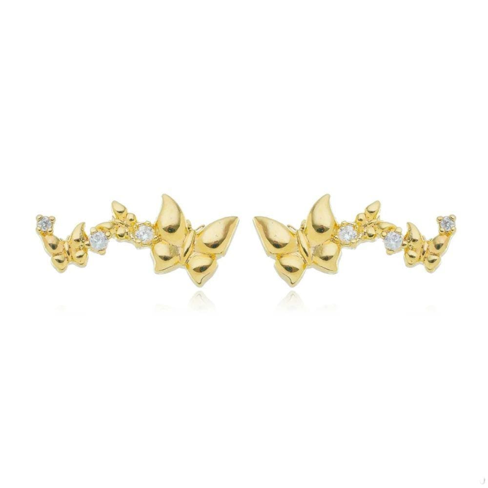 Brinco Earcuff Borboletas com Zircônias Folheado a Ouro 18K