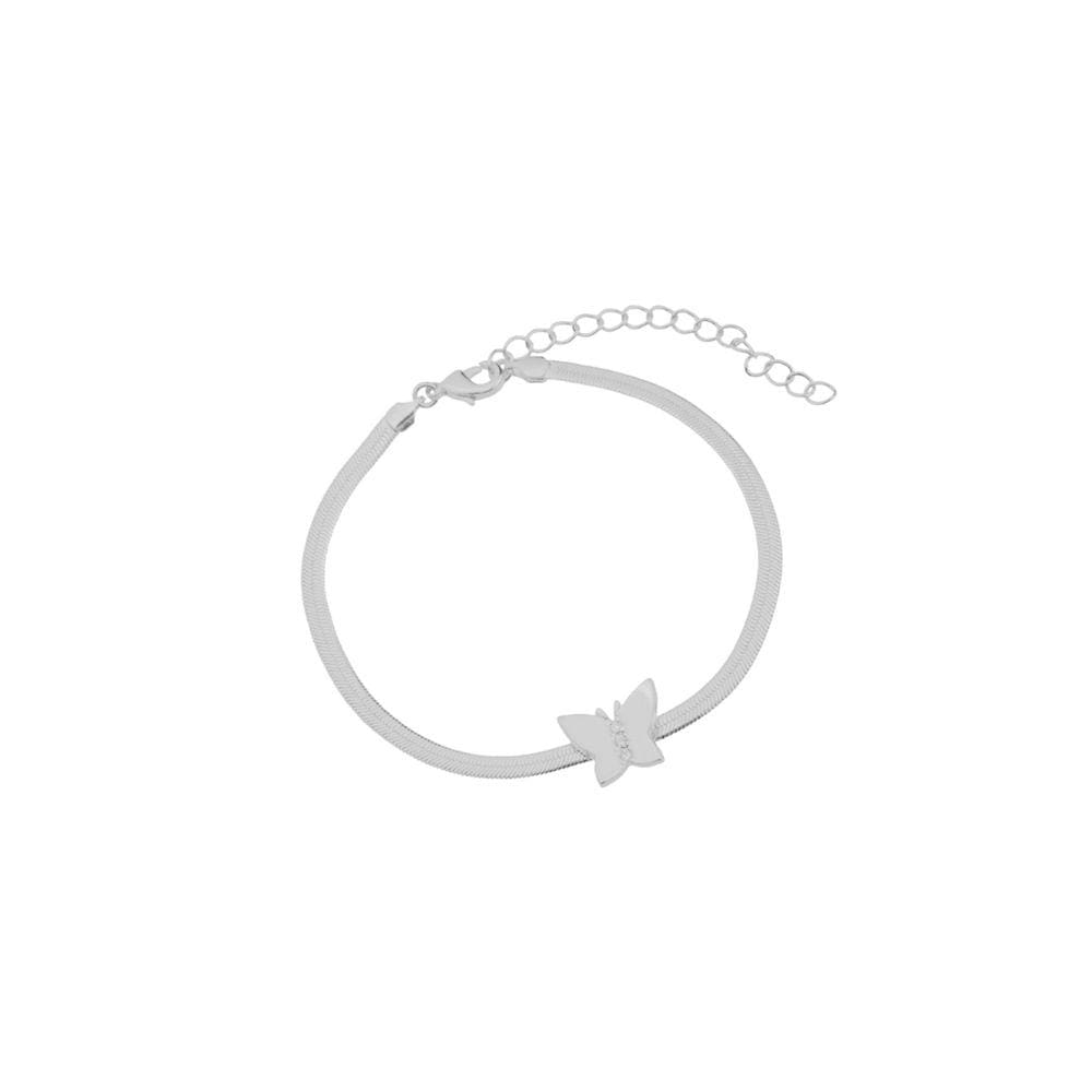 Pulseira Borboleta Corrente Fita Folheado em Prata