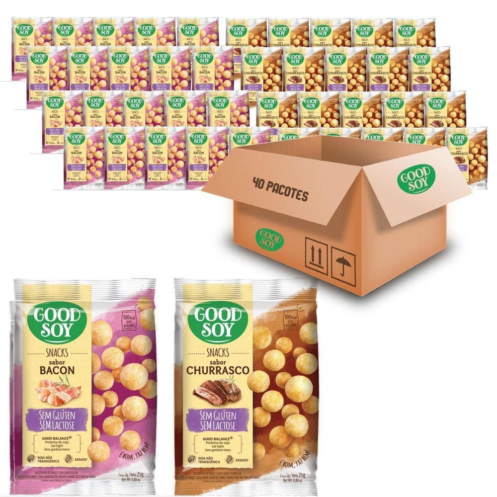 Kit 40 Snacks Goodsoy Bacon 20X Churrasco 20X 25G