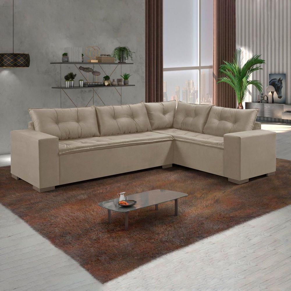 Sofá de Canto 5 Lugares 300x210cm M146 Veludo Bege