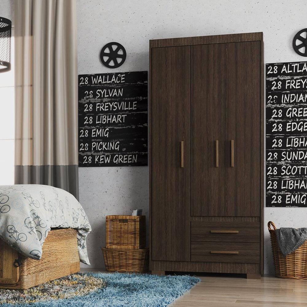Guarda-Roupa Casal 3 Portas 2 Gavetas Primacy Capuccino Wood