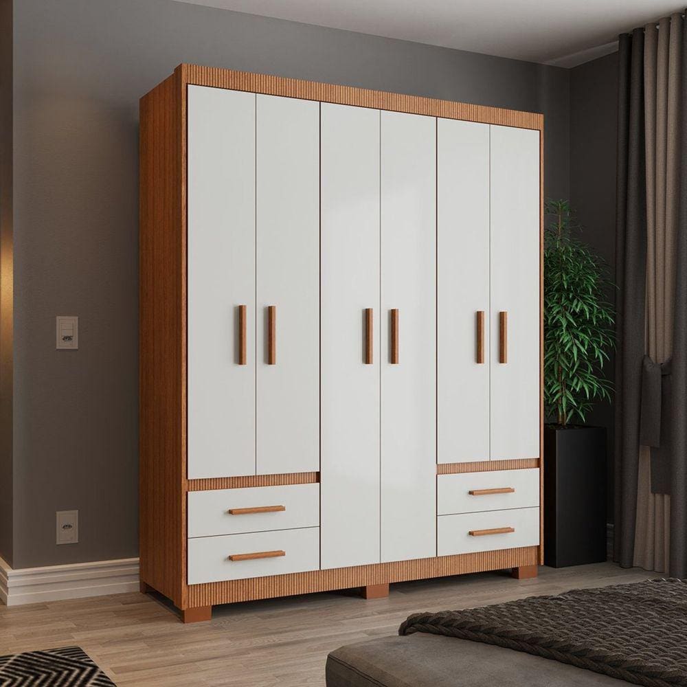 Guarda-Roupa Casal 6 Portas 4 Gavetas Primacy Freijó Wood/Off-White