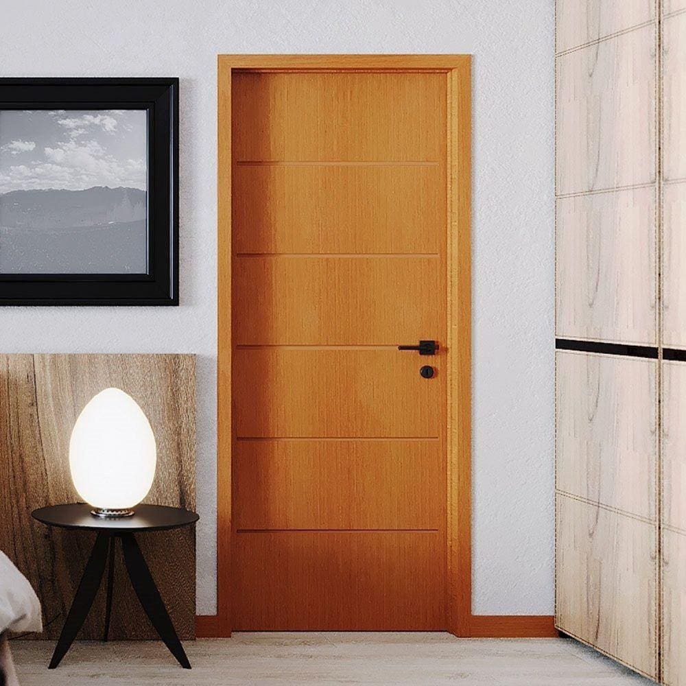 Folha de Porta de Madeira 210x70cm Espessura 3,5cm MSO Eucaplac Frisada Residence Eucatex Nogal Mel