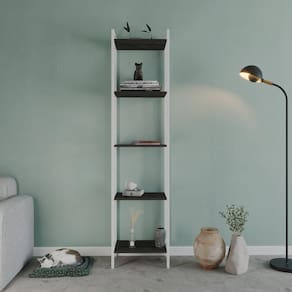 Estante para Livros Industrial Aço Multiuso 5 Prateleiras 187x45cm Active Yescasa Carvalho Dark / Est.Branca