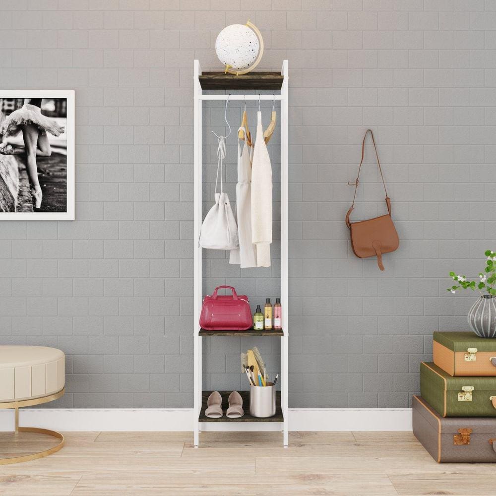 Estante Closet Arara 187x45cm 3 Prateleiras Active Yescasa Carvalho Dark / Est.Preta