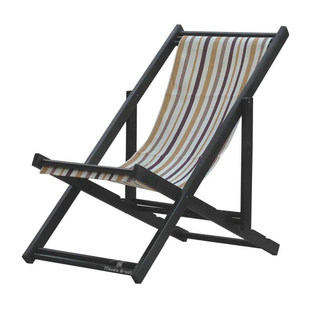 Espreguiçadeira Preguiçosa Dobrável sem Braço Black Tecido Listrado Marrom Listrado Marrom