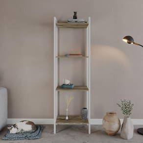 Estante para Livros Industrial Aço Multiuso 4 Prateleiras 146x45cm Active Yescasa Carvalho / Est.Branca