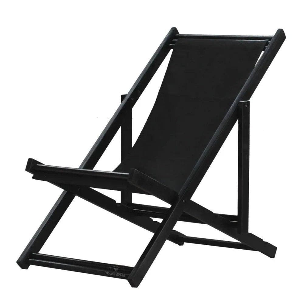 Espreguiçadeira Preguiçosa Dobrável sem Braço Black Teccido Preto Preto