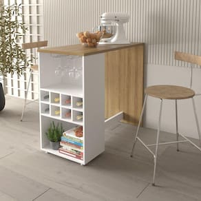 Bancada com Adega e Porta Taça Ad5003 Tecnomobili Branco/Amêndoa