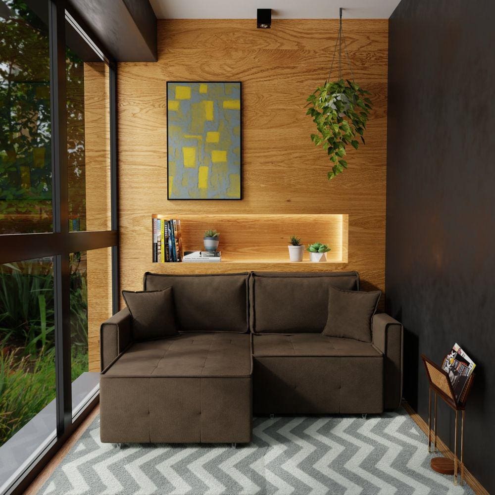 Sofá Cama Retrátil e Reclinável Onix 220 cm Joli Café