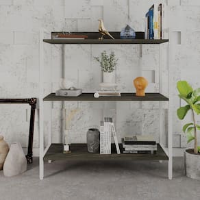 Estante para Livros Industrial Aço Multiuso 3 Prateleiras 104x80cm Active Yescasa Carvalho Dark / Est.Branca