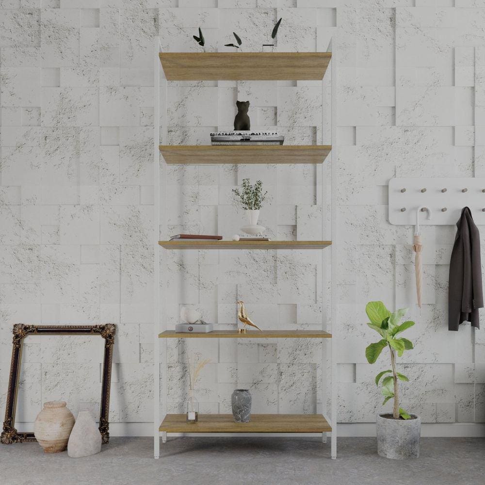 Estante para Livros Industrial Aço Multiuso 5 Prateleiras 187x80cm Active Yescasa Lâmina Mel / Est.Branca