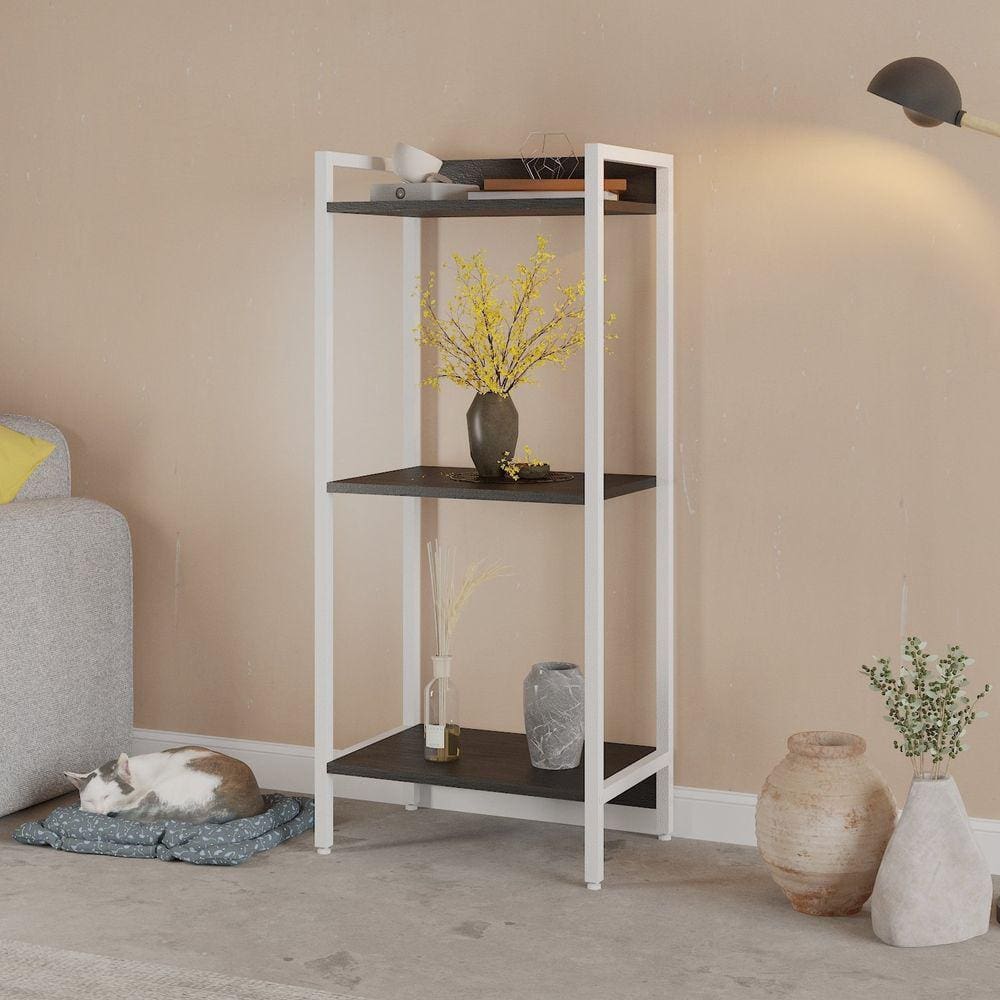 Estante para Livros Industrial Aço Multiuso 3 Prateleiras 104x45cm Active Yescasa Preto Ônix / Est.Branca