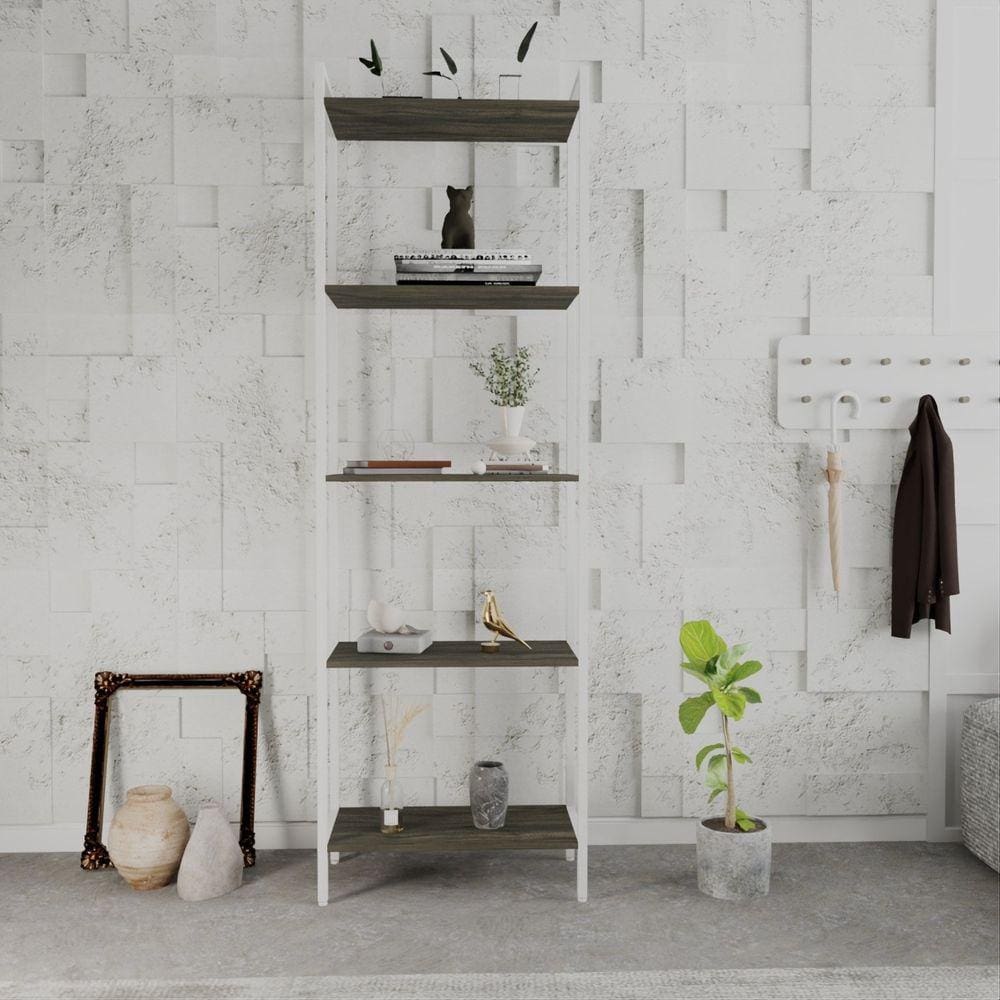 Estante para Livros Industrial Aço Multiuso 5 Prateleiras 187x60cm Active Yescasa Carvalho Dark / Est.Branca