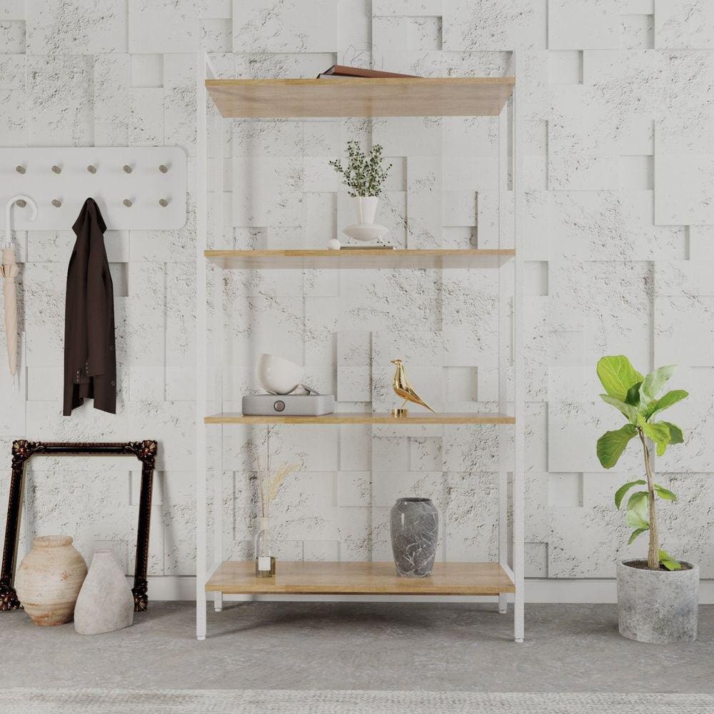 Estante para Livros Industrial Aço Multiuso 4 Prateleiras 146x80cm Active Yescasa Lâmina Mel / Est.Branca