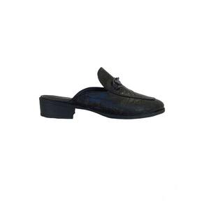 Mule Feminino Sapato Croco Preto Saltinho Corrente Conforto