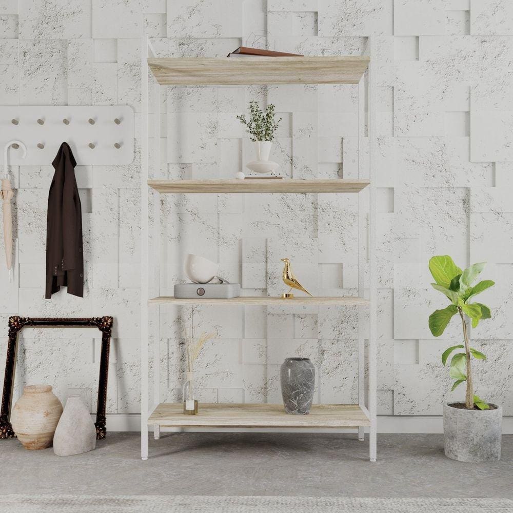 Estante para Livros Industrial Aço Multiuso 4 Prateleiras 146x80cm Active Yescasa Carvalho / Est.Branca