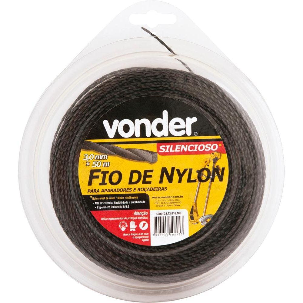Fio De Nylon 3,0mmx50m Silencioso Para Roçadeiras E Aparador