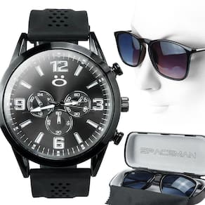 Relogio Aço Preto Masculino + Case Oculos Sol Proteçao Uv
