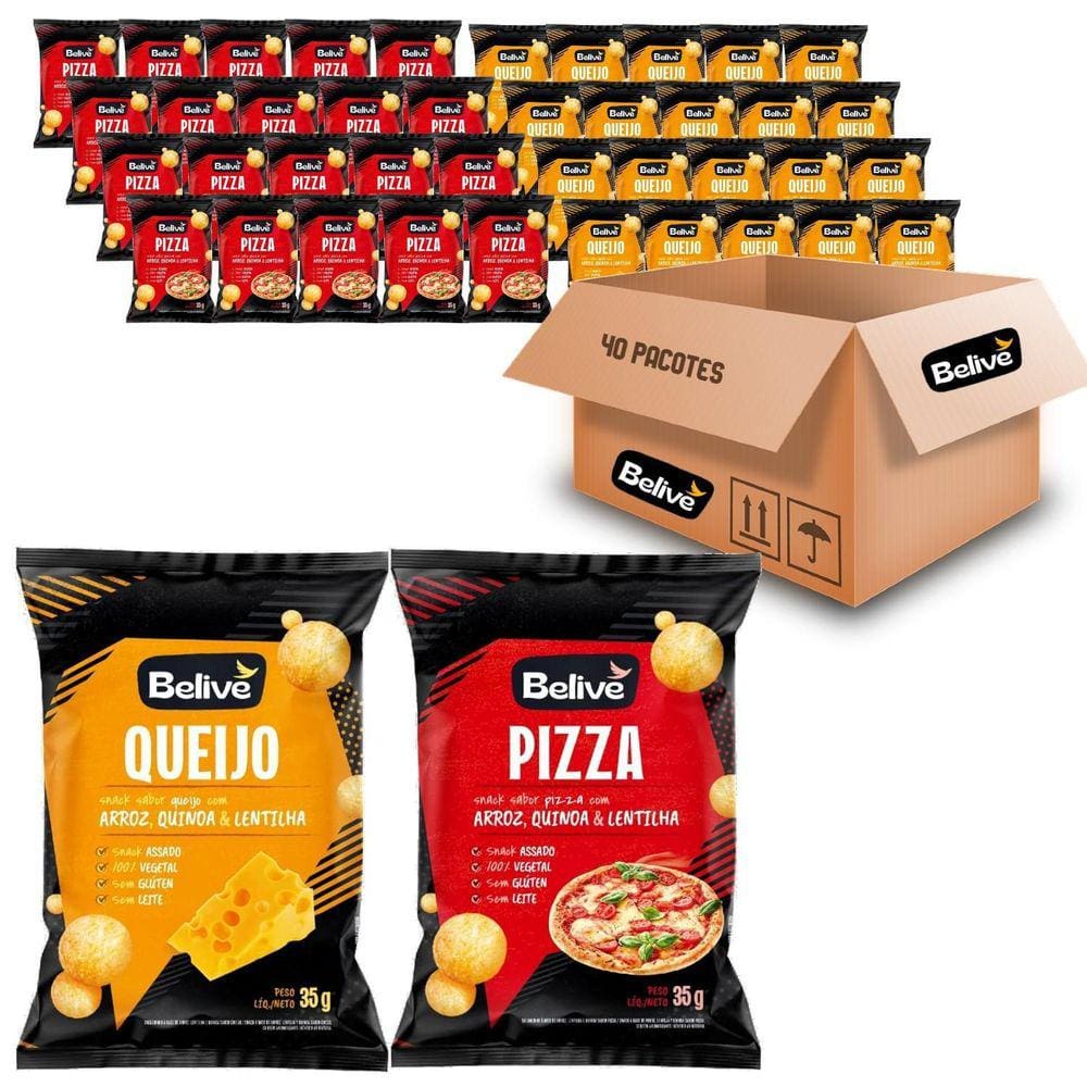 Kit 40 Snack Arroz Pizza 20X Queijo 20X Belive 35G