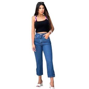 Calça Mom com abertura na lateral Azul - 5284