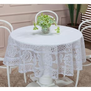 Toalha De Mesa De Renda Redonda 1,50M Floral Branco