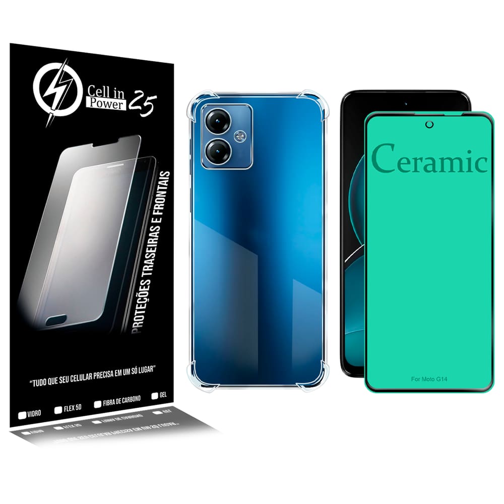 Capa anti impacto transparente + Película De Ceramica Para Moto G14 Xt2341 6.5 - Cell In Power25