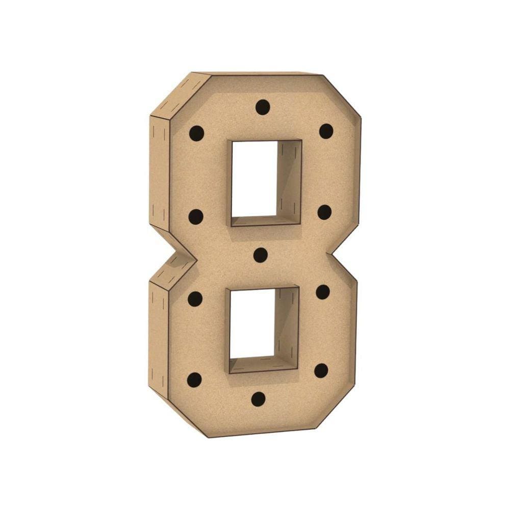 Número 8 Letra Caixa Grande Mdf 80Cm Altura Furo Iluminação