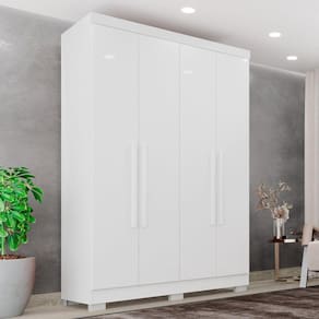 Guarda-Roupa Casal 4 Portas 2 Gavetas França Branco