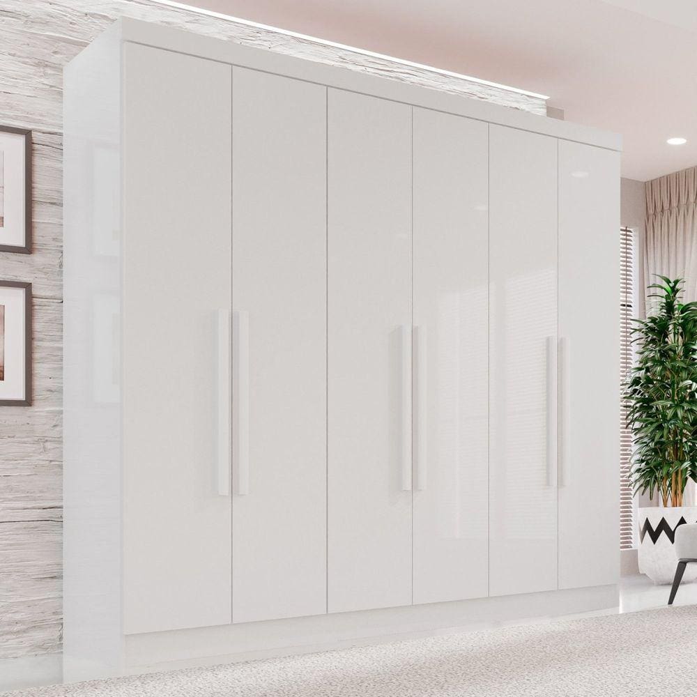 Guarda-Roupa Casal 6 Portas 2 Gavetas França Branco