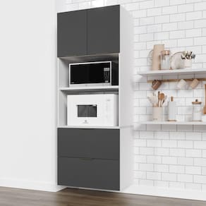 Torre Quente 2 Nichos Forno e Microondas sem Rodapé Puxador 150cm Ipanema CabeCasa MadeiraMadeira Grafite Trama /Branco