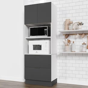 Torre Quente 2 Nichos Forno e Microondas com Rodapé Puxador 150cm Ipanema CabeCasa MadeiraMadeira Grafite Trama/Branco