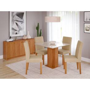 Sala de Jantar Sophia Tp Mdf/Vidro com 4 Cadeiras Maia Cinamomo/Off White/Gengibre