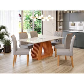 Sala de Jantar Agata 180cm com 6 Cadeiras Juliana Cinamomo/Off White/Mad/Grafite