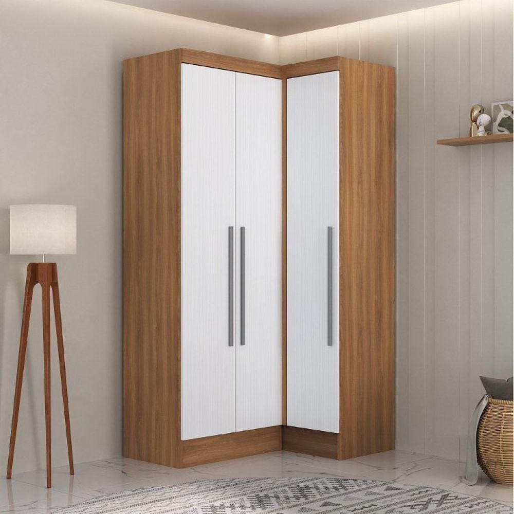 Guarda-Roupa Modulado Viena 3 Portas 4 Gavetas 2 Peças Espresso Móveis Nogal/Branco